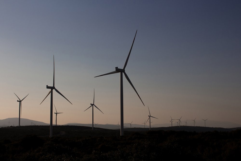 A view of a windmill farm in the Seferihisar district