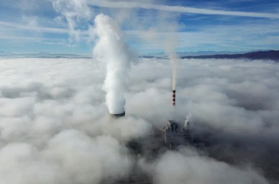 Smoke rising from a coal-fired power plant in Obilic, Kosovo, November 2025