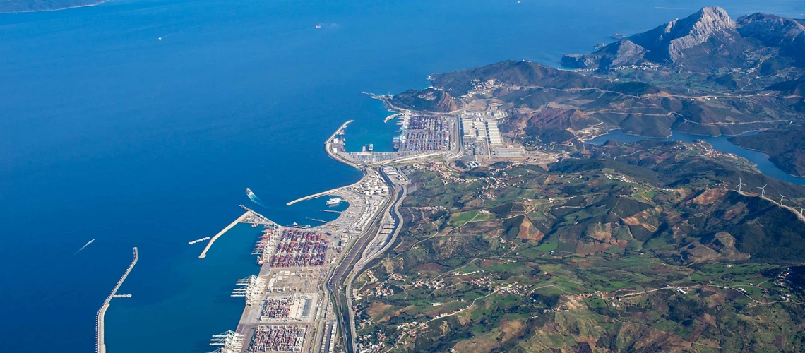 Aerial view of Tanger Med port in Morocco.
