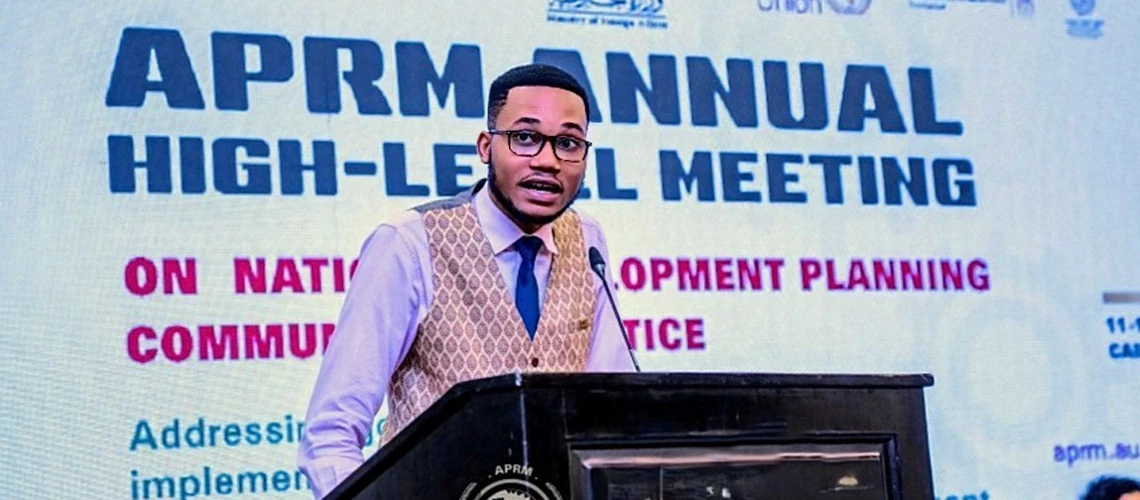 Mauel speaking at the Africa Peer Review Mechanism Meeting.