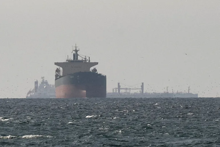 Tankers sail in the Gulf, near the Strait of Hormuz, amid the US-Israeli conflict with Iran