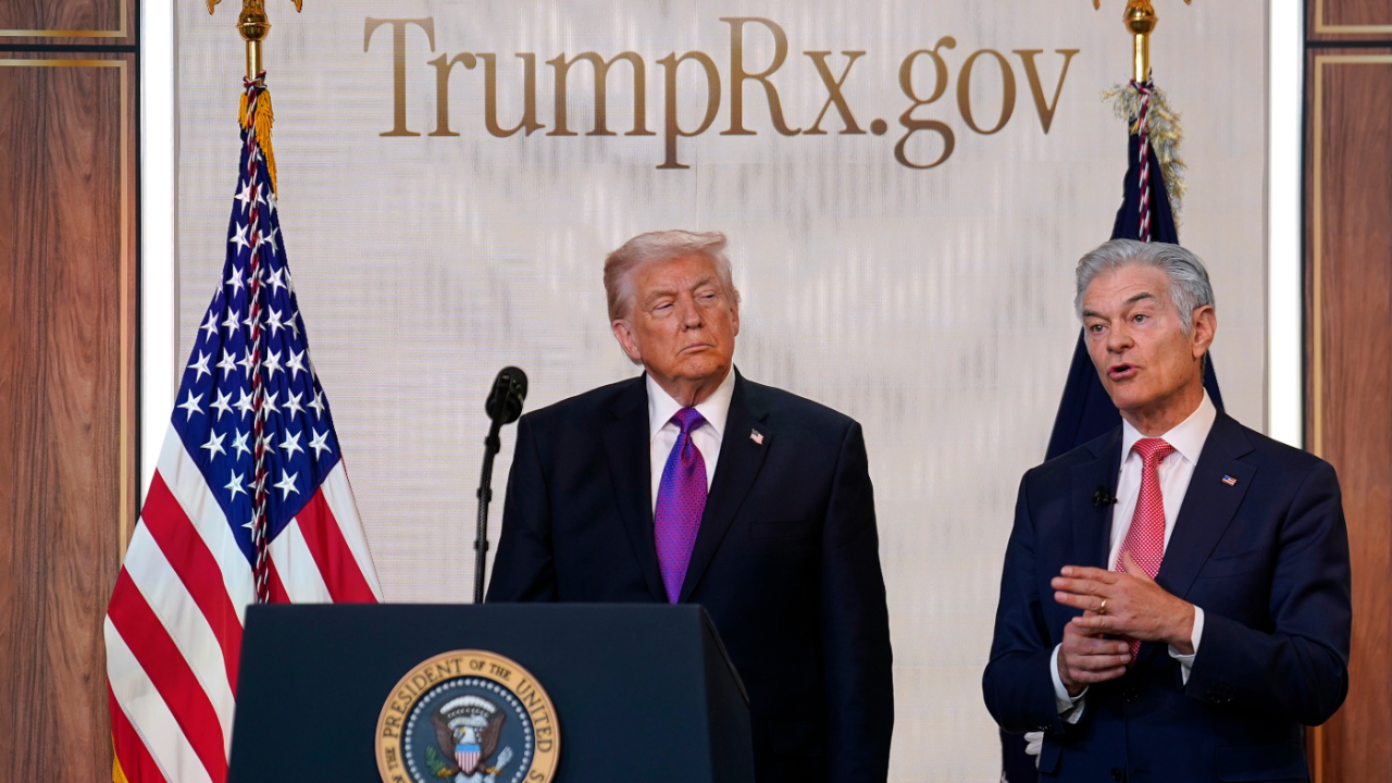 Administrator for the Centers for Medicare & Medicaid Services Mehmet Oz speaks as U.S. President Donald Trump looks on during an event on drug pricing in the South Court Auditorium on the White House campus on February 5, 2026 in Washington, DC.