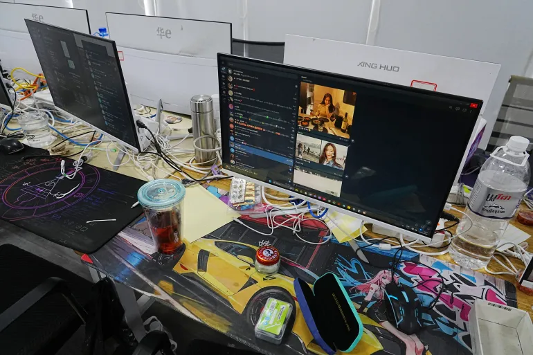 Equipment used at a scam centre in Phnom Penh, Cambodia