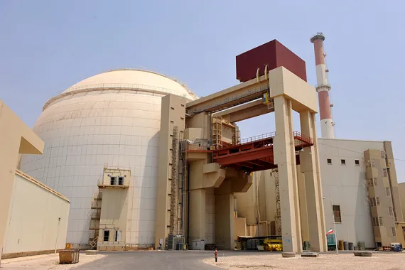 The reactor building at the Russian-built Bushehr Nuclear Power Plant as the first fuel is loaded, on August 21, 2010 in Bushehr, southern Iran