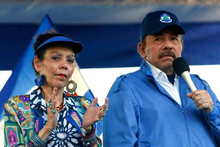 President Daniel Ortega and his wife, co-President Rosario Murillo, lead a 2018 rally in Managua, Nicaragua