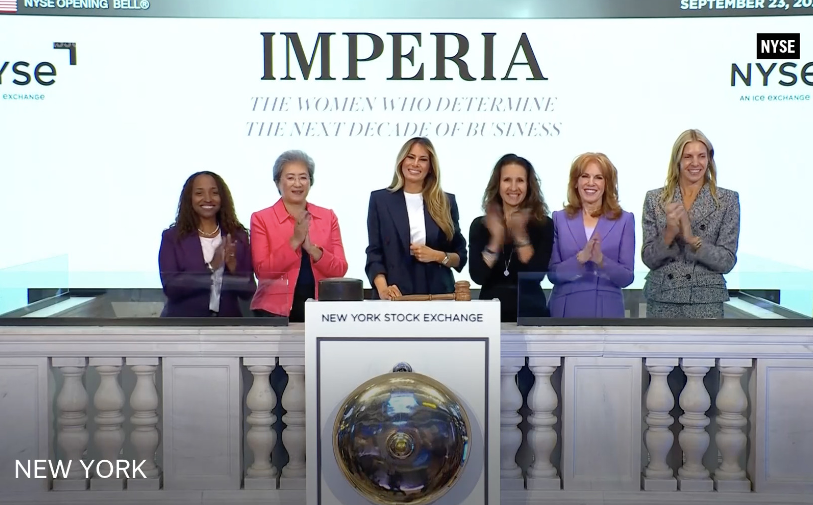 Melania Trump rings New York Stock Exchange opening bell to launch new women’s initiative Imperia