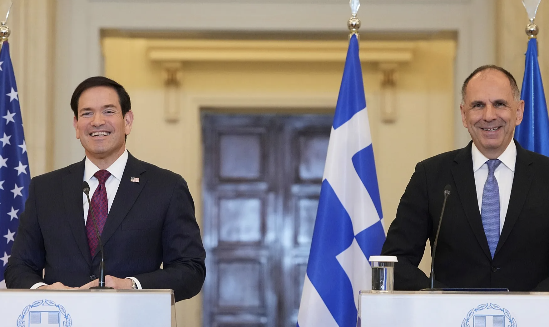 Rubio Athens urges Europe defense burden Gerapetritis highlights military and energy partnership